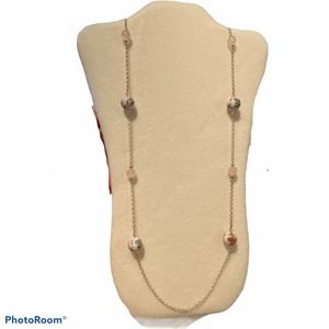 Painted Japanese Porcelain Rose Quartz Necklace